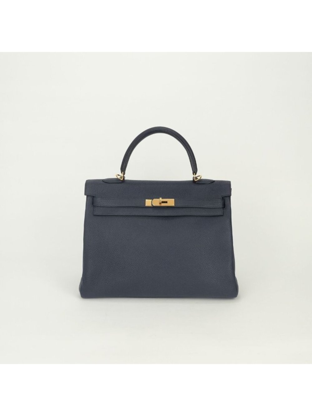 Hermes Kelly 35 Tote Shoulder Bag Togo Bleu Nuit Navy Gold 2-Way V-shaped